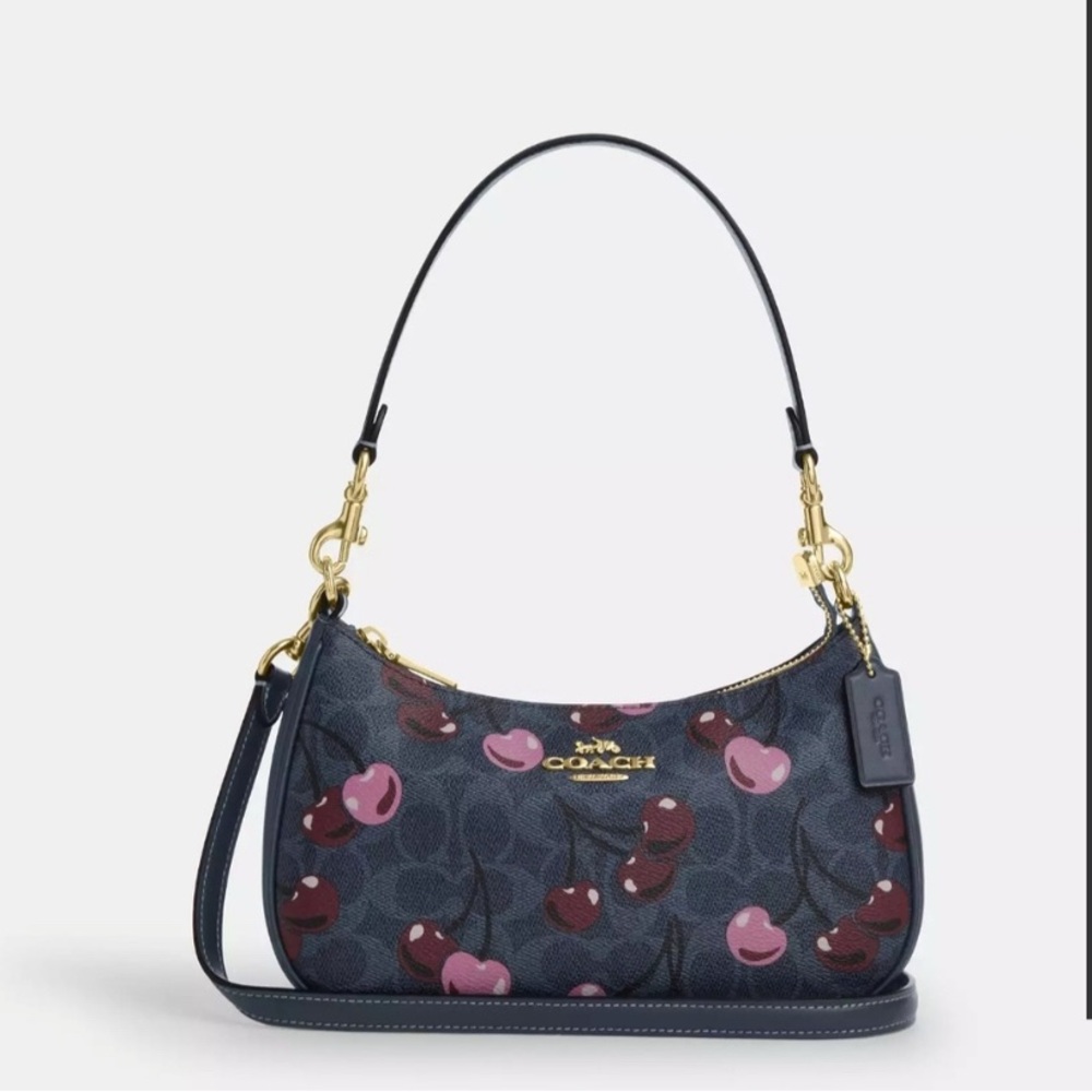 Coach Floral Navy and Pink Teri Shoulder Bag